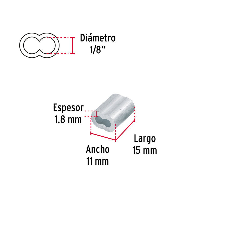 Bolsa con 50 casquillos dobles de aluminio, 1/8', Fiero Caja con 4, 48365
