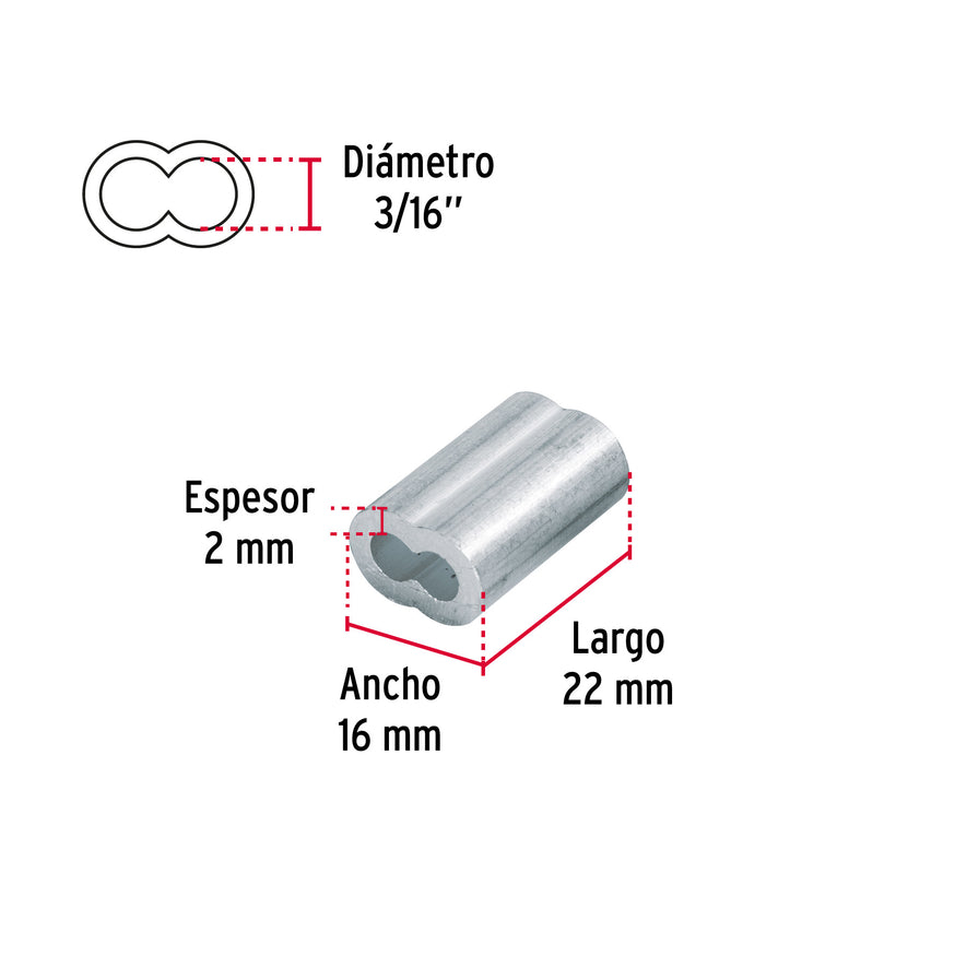 Bolsa con 50 casquillos dobles de aluminio, 3/16', Fiero Caja con 2, 48366