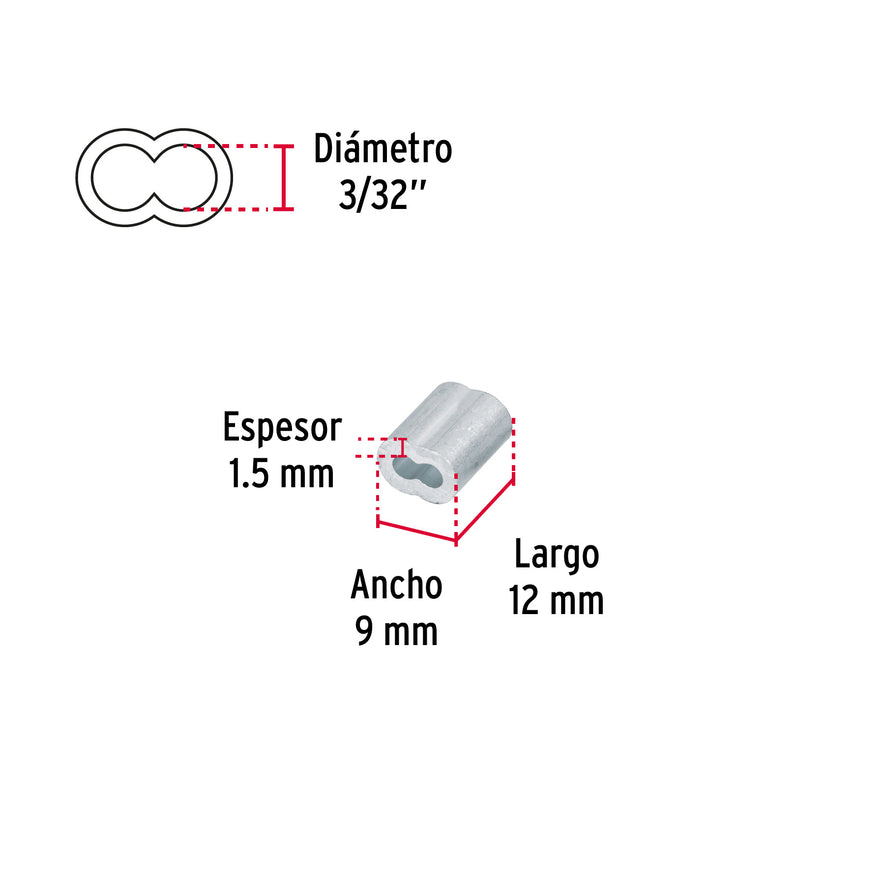 Bolsa con 50 casquillos dobles de aluminio, 3/32', Fiero Caja con 4, 48364