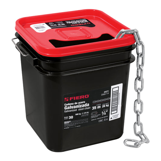 Metro de cadena galvanizada de 1/4', 35 m en cubeta, Fiero Caja con 35, 44271