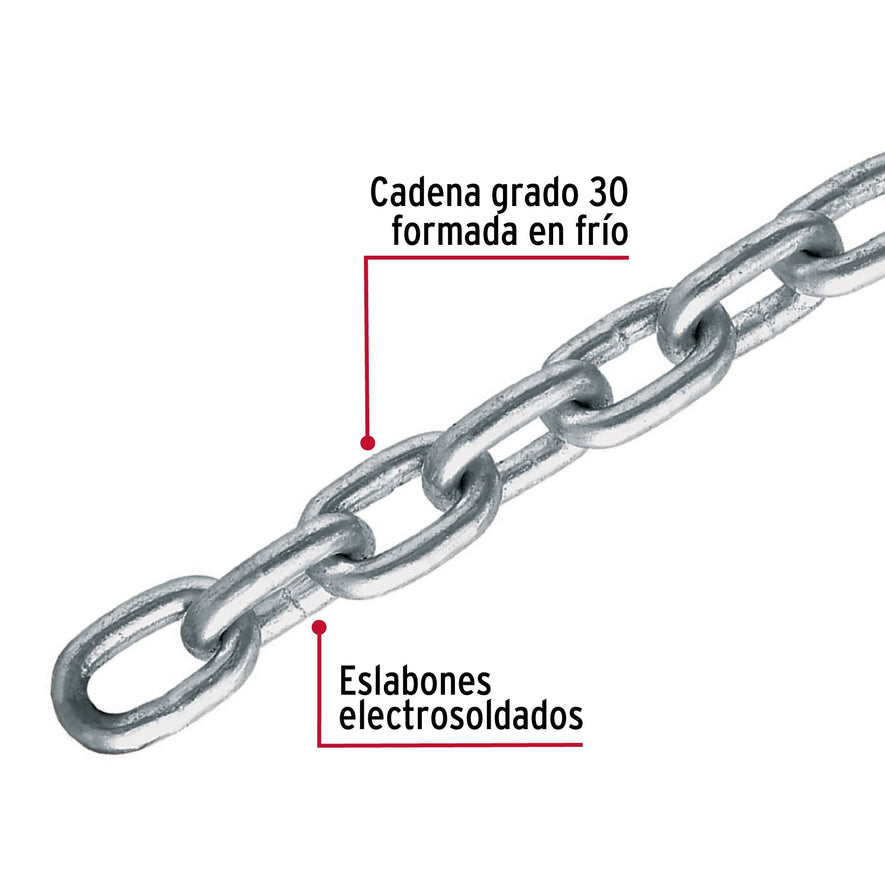 Metro de cadena galvanizada de 1/8', 75 m en cubeta, Fiero Caja con 75, 44269
