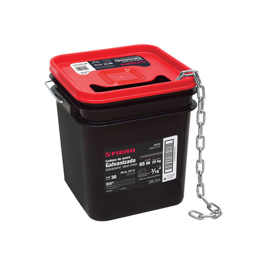 Metro de cadena galvanizada de 3/16', 65 m en cubeta, Fiero Caja con 65, 44270