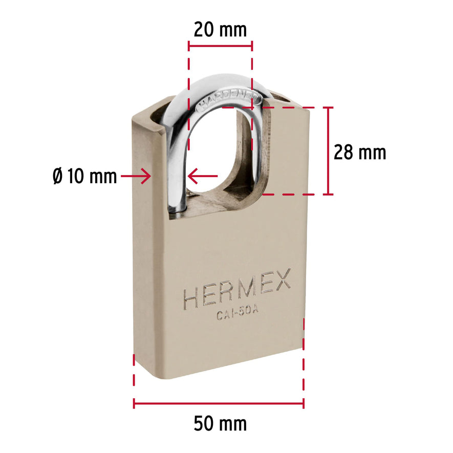 Candado de acero, máxima seguridad, 50mm, llave anti-ganzúa Caja con 2, 43334