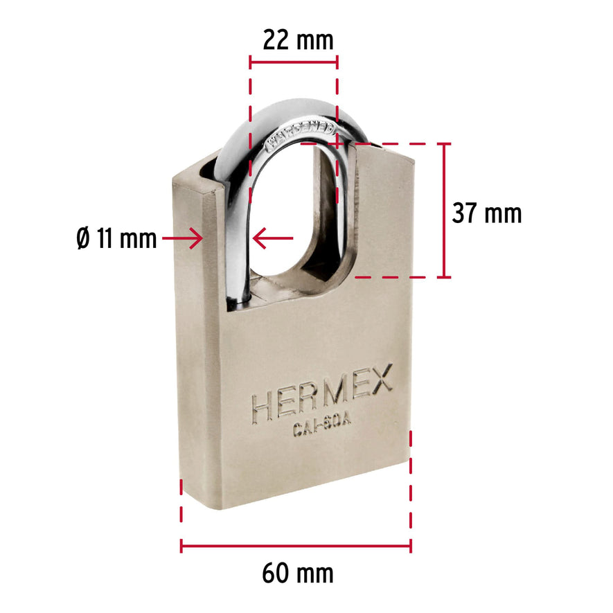 Candado de acero, máxima seguridad, 60mm, llave anti-ganzúa Caja con 2, 43335