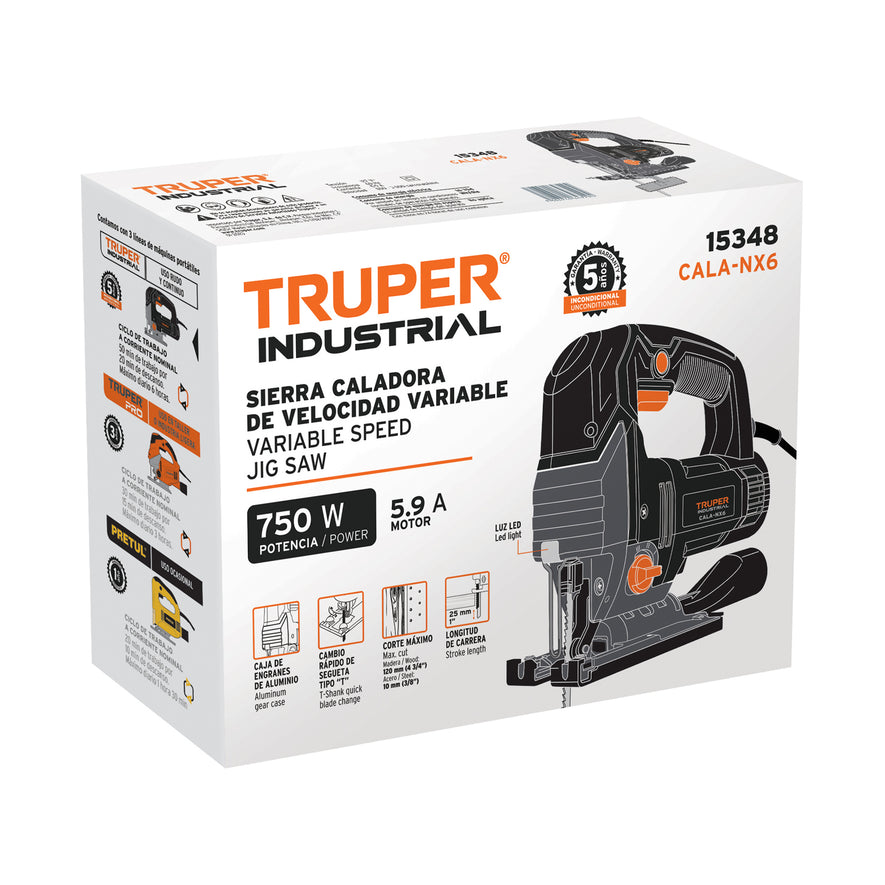 Sierra caladora 750W 5.9 A vel. variable, TRUPER INDUSTRIAL, 15348