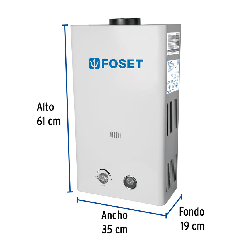 Calentador instantáneo, 13L, 3 servicios, gas natural, Foset, 47354