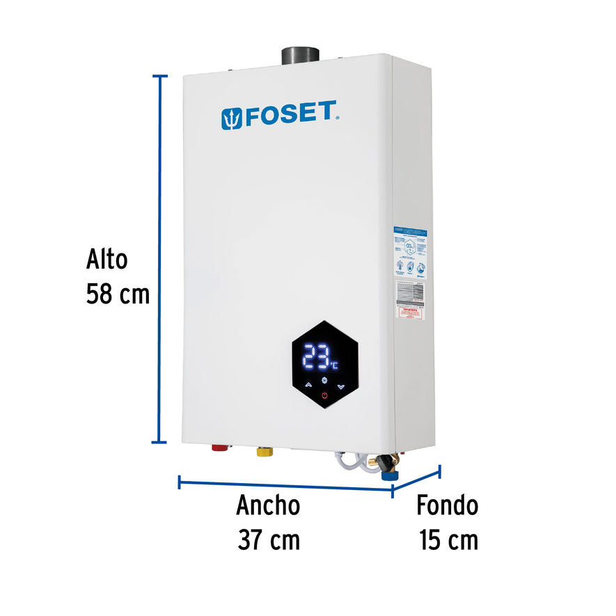 Calentador instantáneo modulante, 14L, 2 serv, gas LP, Foset, 48015