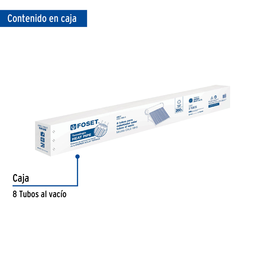 Caja c/8 tubos HeatPipe p/calentador solar CALE-18HS, Foset, 47677