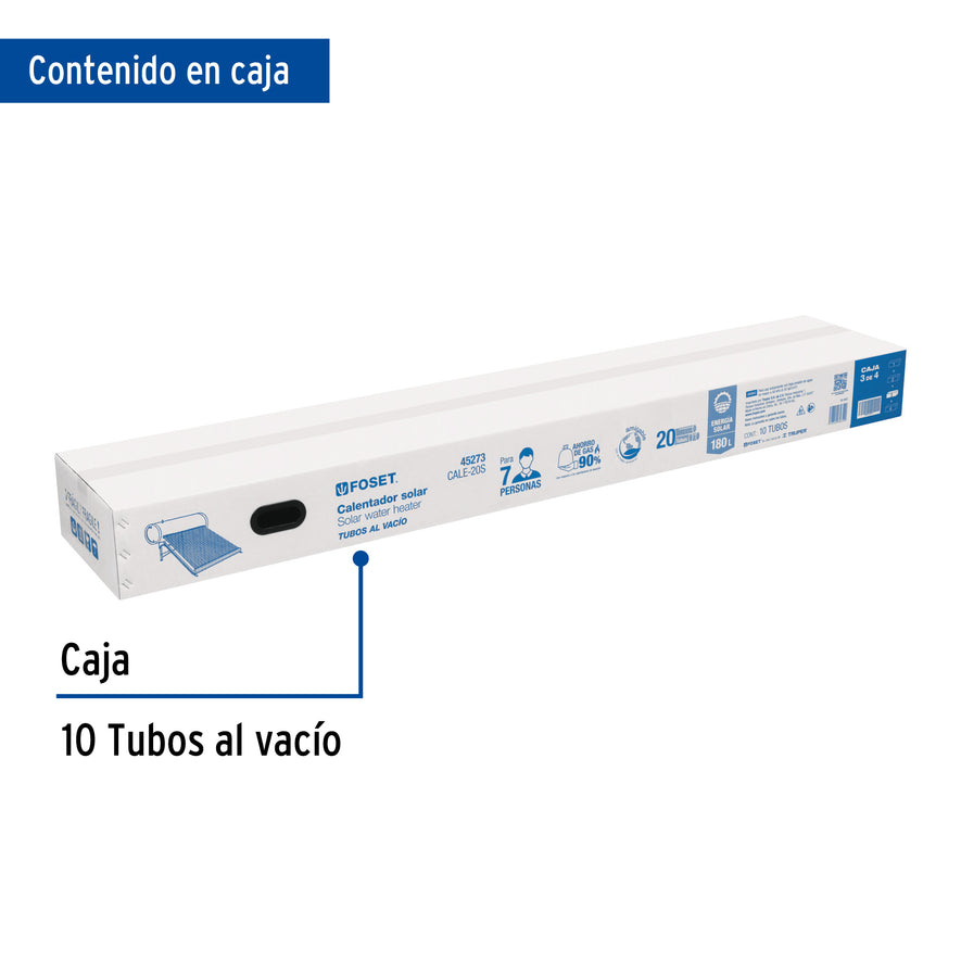 Caja c/10 tubos p/calentador solar CALE-20S, 1 de 2, Foset, 47669