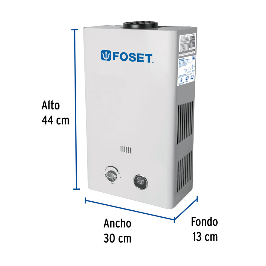 Calentador instantáneo, 6L, 1 servicio, gas natural, Foset, 47352