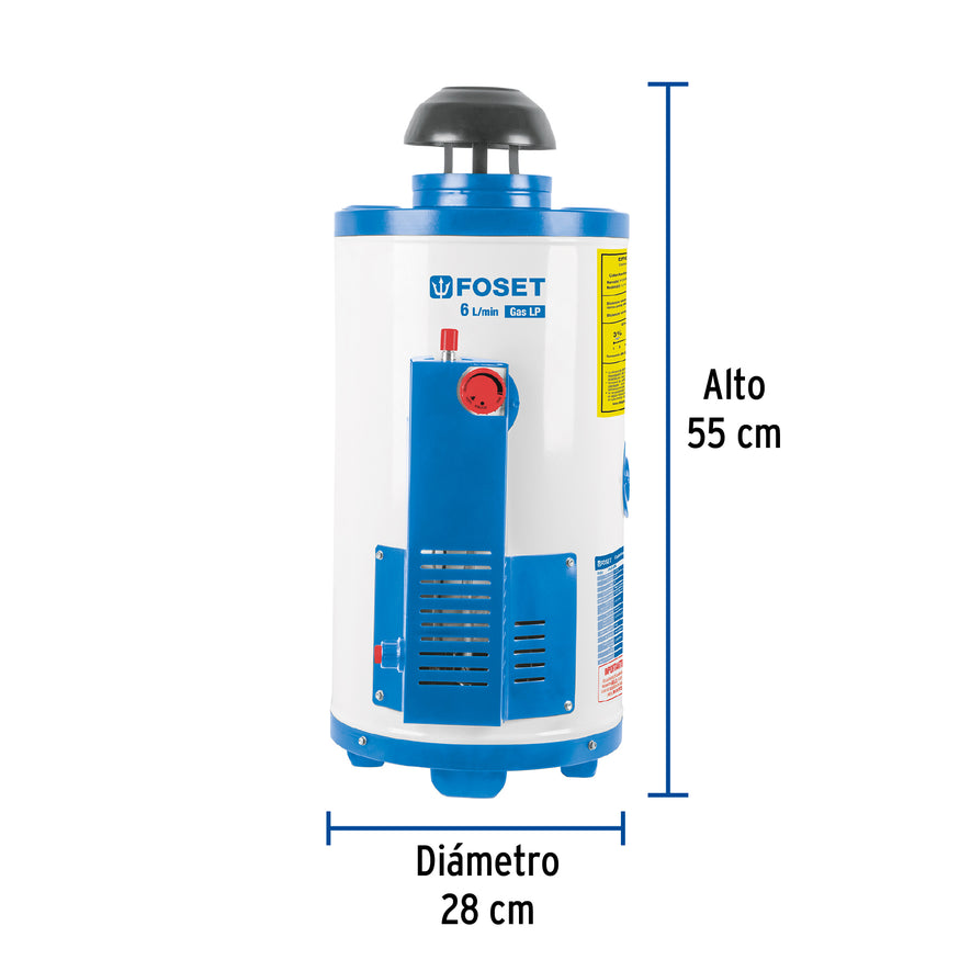 Calentador de paso, rápida recup, 6L, 1 serv, gas LP, Foset, 47921