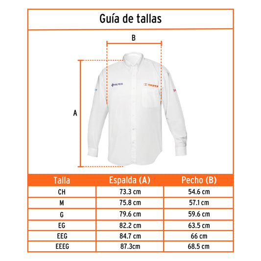 Camisa manga larga para hombre, blanca, G, Truper, 60362