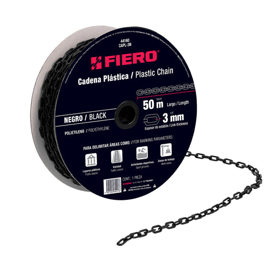 Metro de cadena de 3 mm de plástico negra, carrete de 50 m Caja con 50, 44160