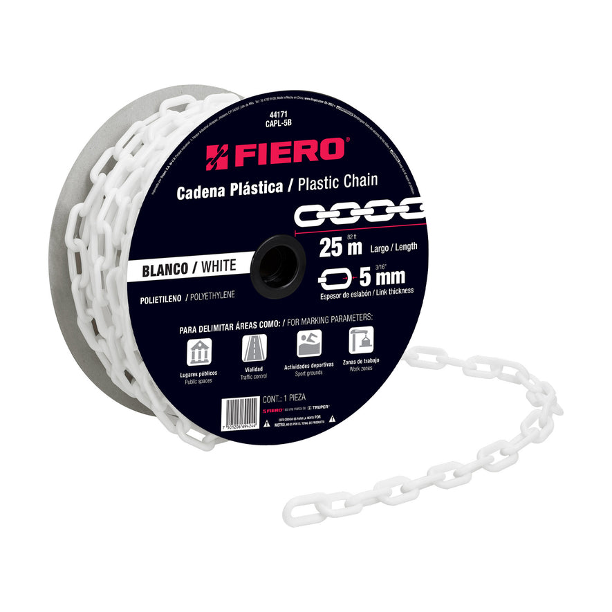 Metro de cadena de 5 mm de plástico blanca, carrete de 25 m Caja con 25, 44171