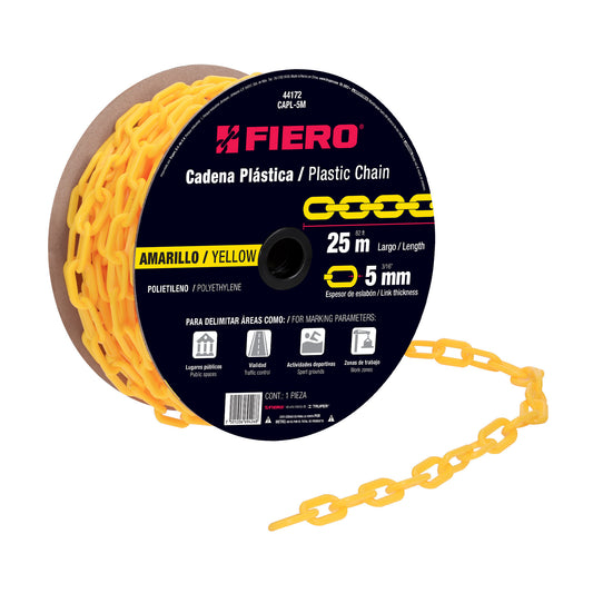 Metro de cadena de 5 mm de plástico amarilla, carrete de 25m Caja con 25, 44172