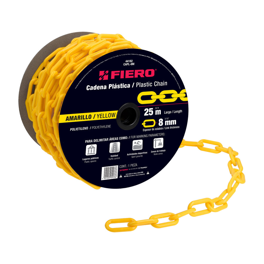 Metro de cadena de 8 mm de plástico amarilla, carrete de 25m Caja con 25, 44182