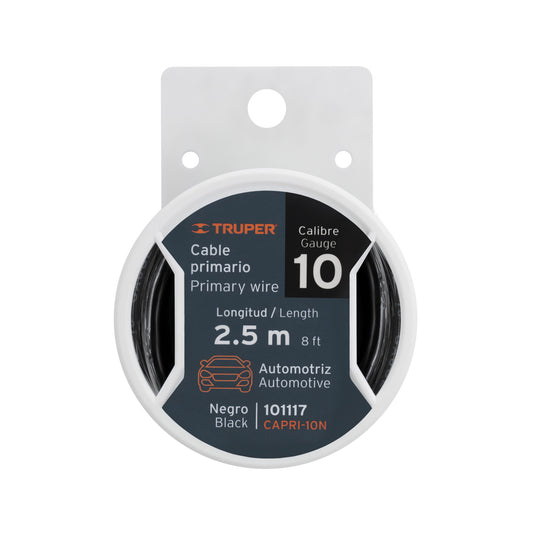 Carrete con 2.5 m de cable primario negro calibre 10, Truper Caja con 4, 101117