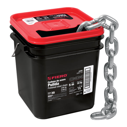 Metro de cadena pulida de 1/2', 5 m en cubeta, Fiero Caja con 5, 44265