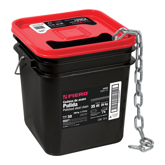 Metro de cadena pulida de 1/4', 35 m en cubeta, Fiero Caja con 35, 44262