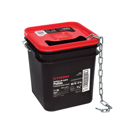 Metro de cadena pulida de 3/16', 65 m en cubeta, Fiero Caja con 65, 44261