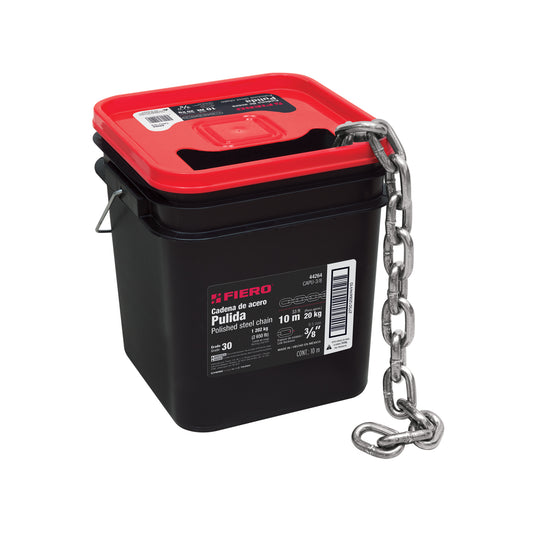 Metro de cadena pulida de 3/8', 10 m en cubeta, Fiero Caja con 10, 44264