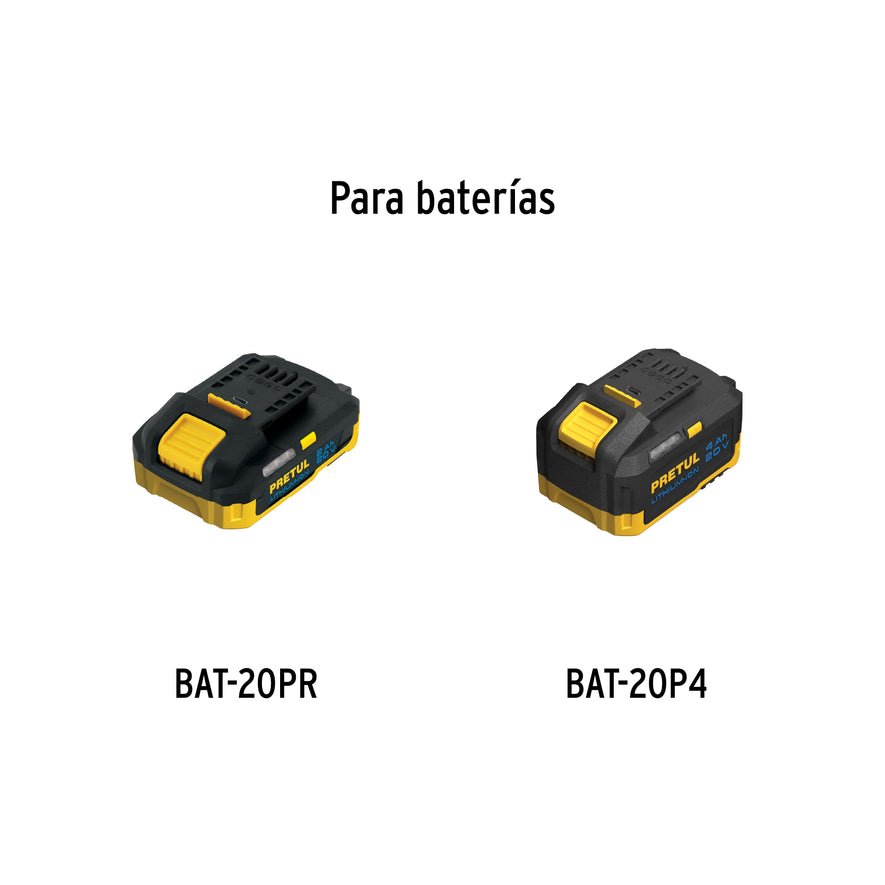 Cargador de baterías de ion litio 20V, PRETUL Caja con 2, 29025