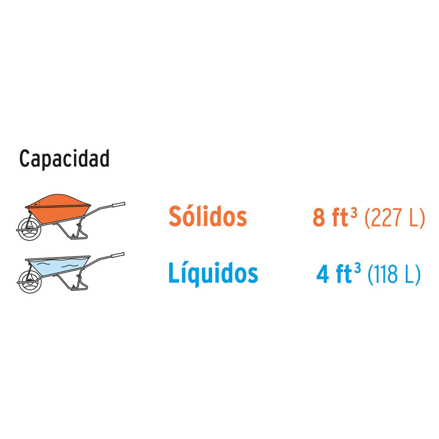 Carretilla 8 ft3 Neumática, bastidor tubular, Truper, 11249