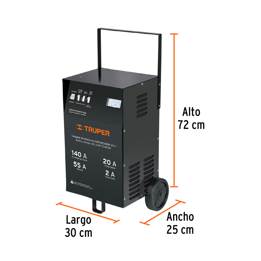 Cargador c/arrancador de 140 A para baterías de 12 V, TRUPER, 13028