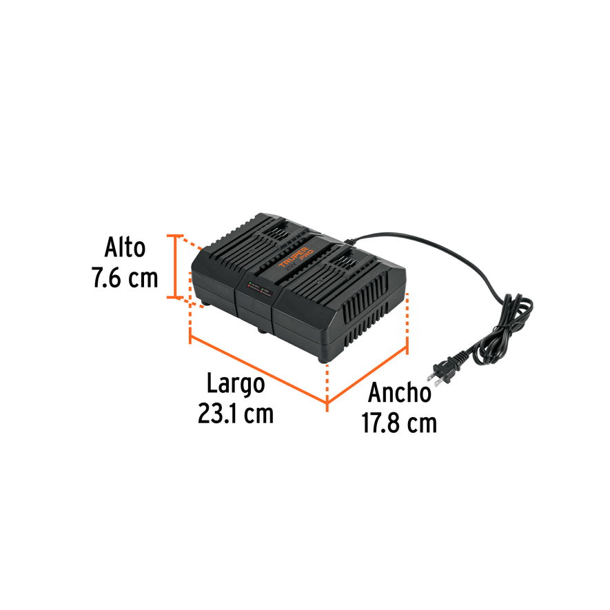 Cargador dual de baterías de ion litio 20V, TRUPER PRO, 103241