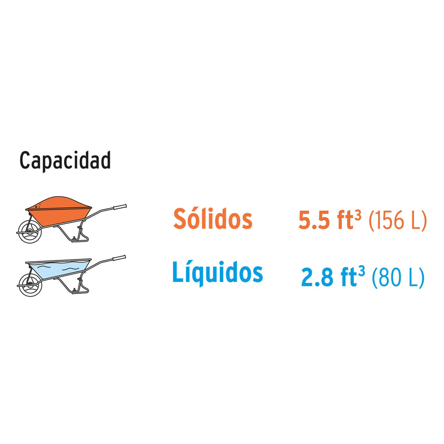 Carretilla 5.5ft3 Neumática, bastidor tubular, Truper, 11758