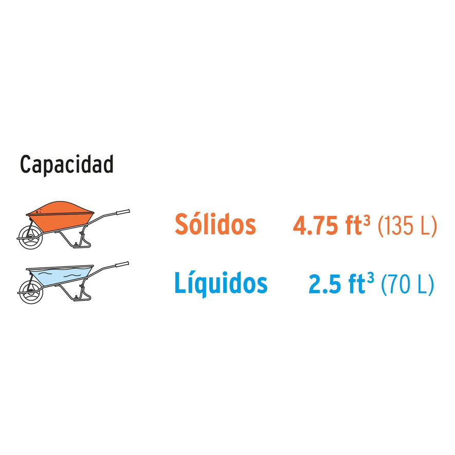 Carretilla 4.75 ft3 angosta Neumática, tubular, Truper, 11761