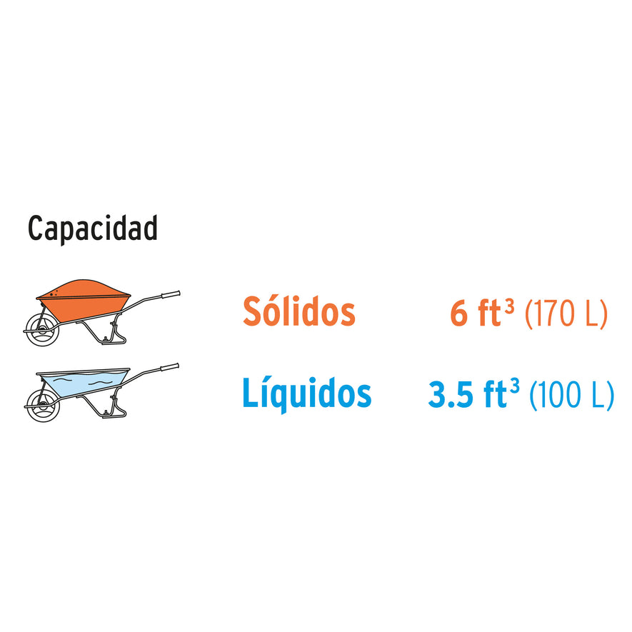 Carretilla 6 ft3 Imponchable, bastidor tubular, Truper, 10255