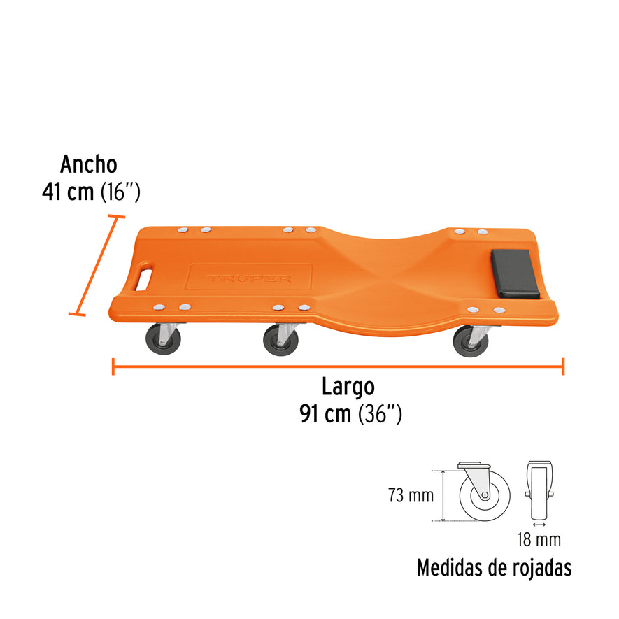 Cama de plástico 36' para mecánico, Truper, 100903