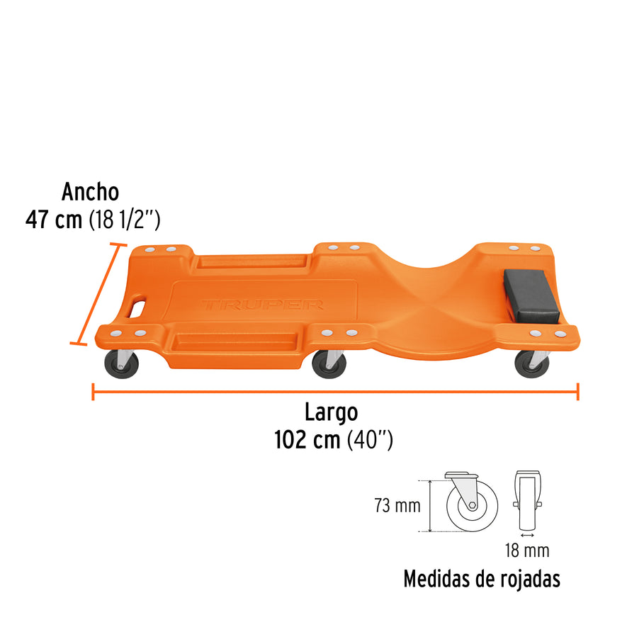 Cama de plástico 40' para mecánico, Truper, 100904