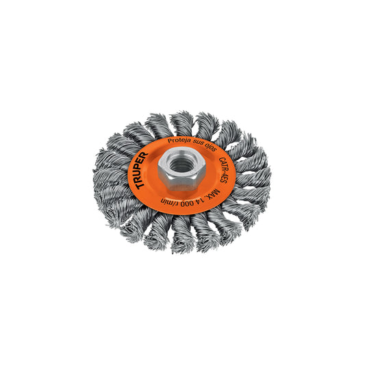 Carda circular 4' alambre trenzado, eje 5/8'-11, Truper Caja con 4, 17527