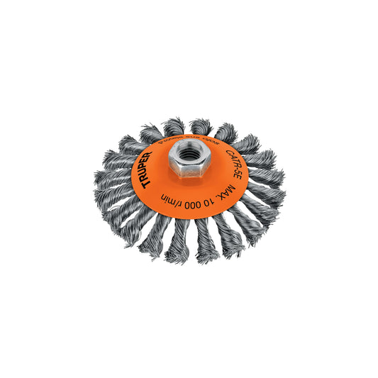 Carda tipo cónico 5' alambre trenzado, eje 5/8'-11, Truper Caja con 4, 14191