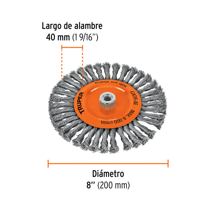 Carda circular 8' alambre trenzado, eje 5/8'-11, Truper Caja con 4, 17528