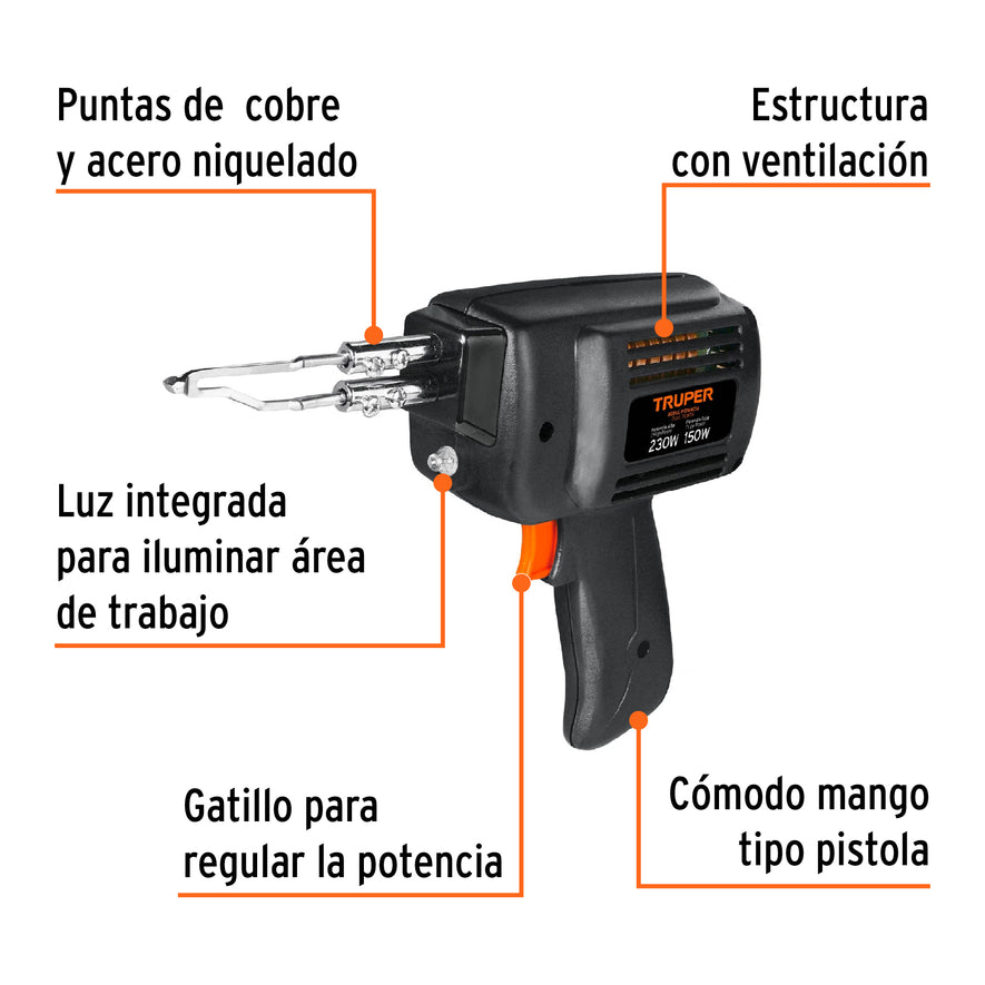 Cautín 230 W tipo pistola con 2 temperaturas, Truper, 17549