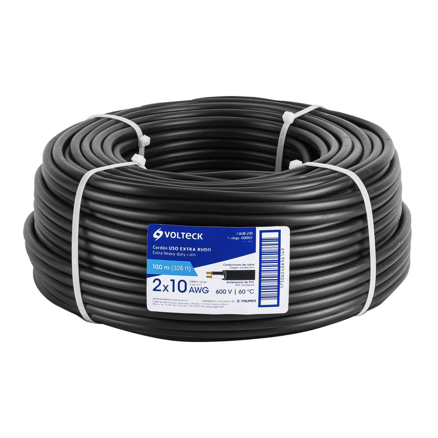Metro de cable uso extra rudo 2 x 10 AWG en rollo de 100 m Caja con 100, 40002