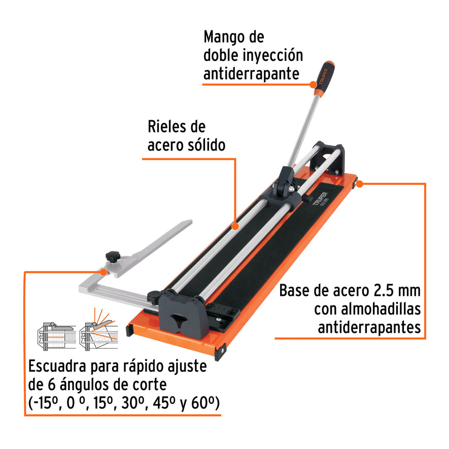 Cortador de azulejo 24' (60 cm) con baleros, Truper, 12931