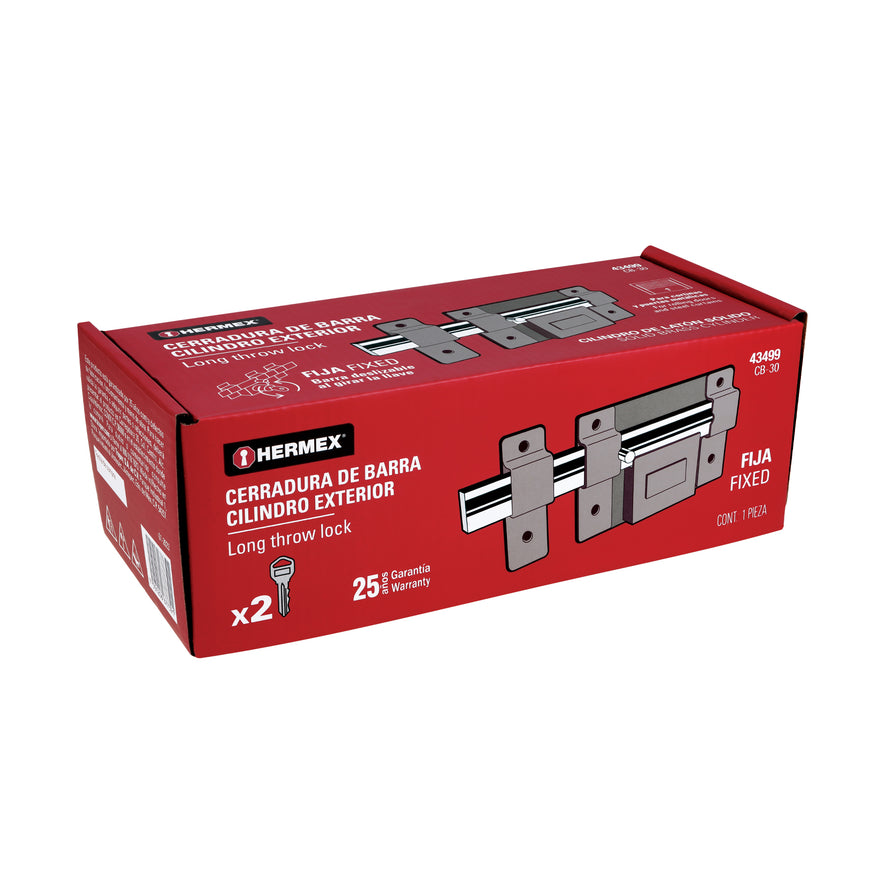 Cerradura de barra fija, cilindro exterior, Hermex Caja con 2, 43499
