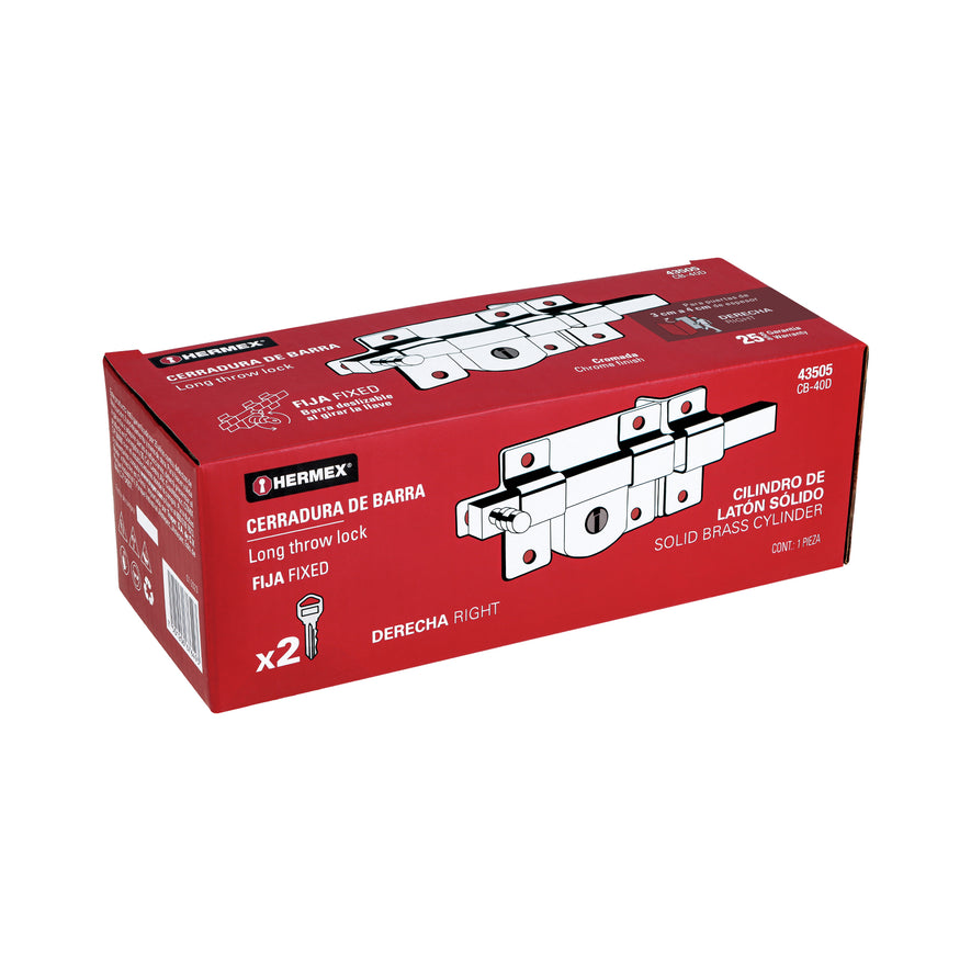 Cerradura de barra fija, derecha, Hermex Caja con 3, 43505