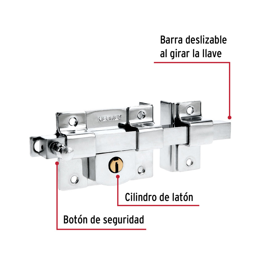 Cerradura de barra fija, derecha, Hermex Caja con 3, 43505