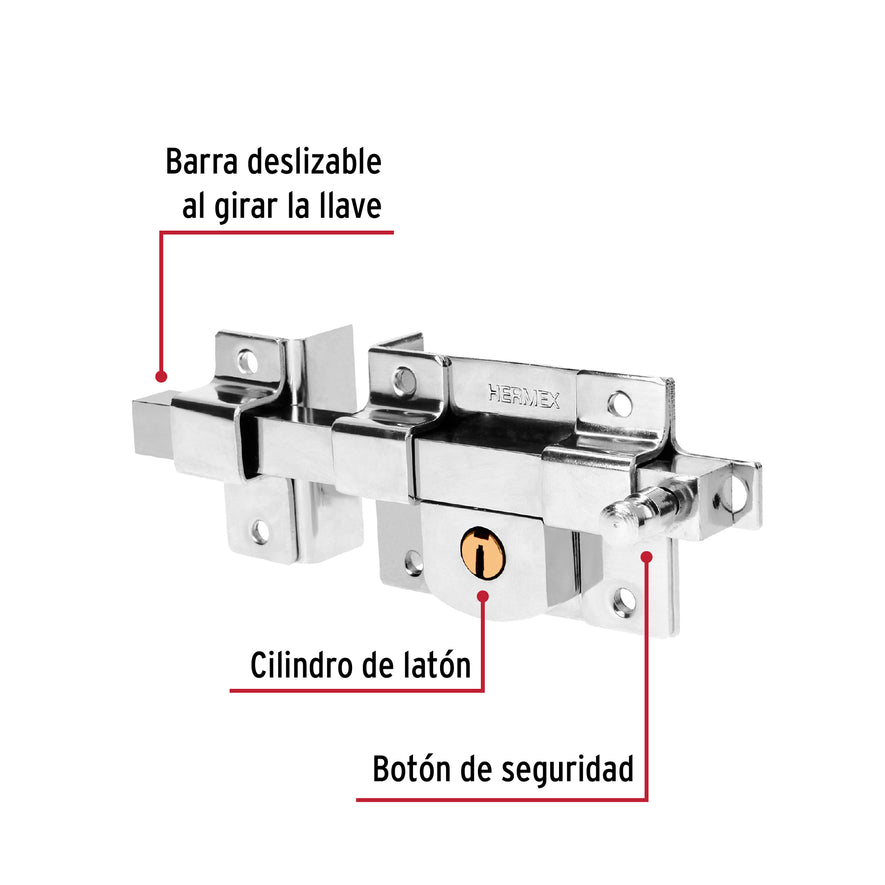 Cerradura de barra fija, izquierda, blíster, Hermex Caja con 3, 43508
