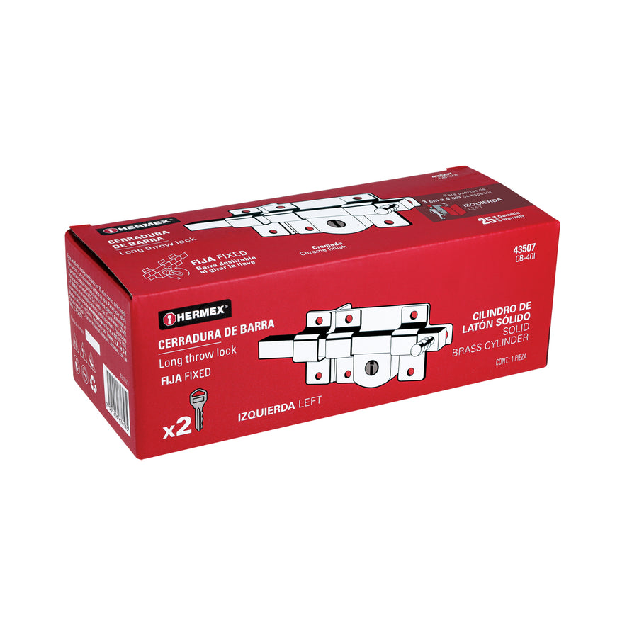 Cerradura de barra fija, izquierda, Hermex Caja con 3, 43507