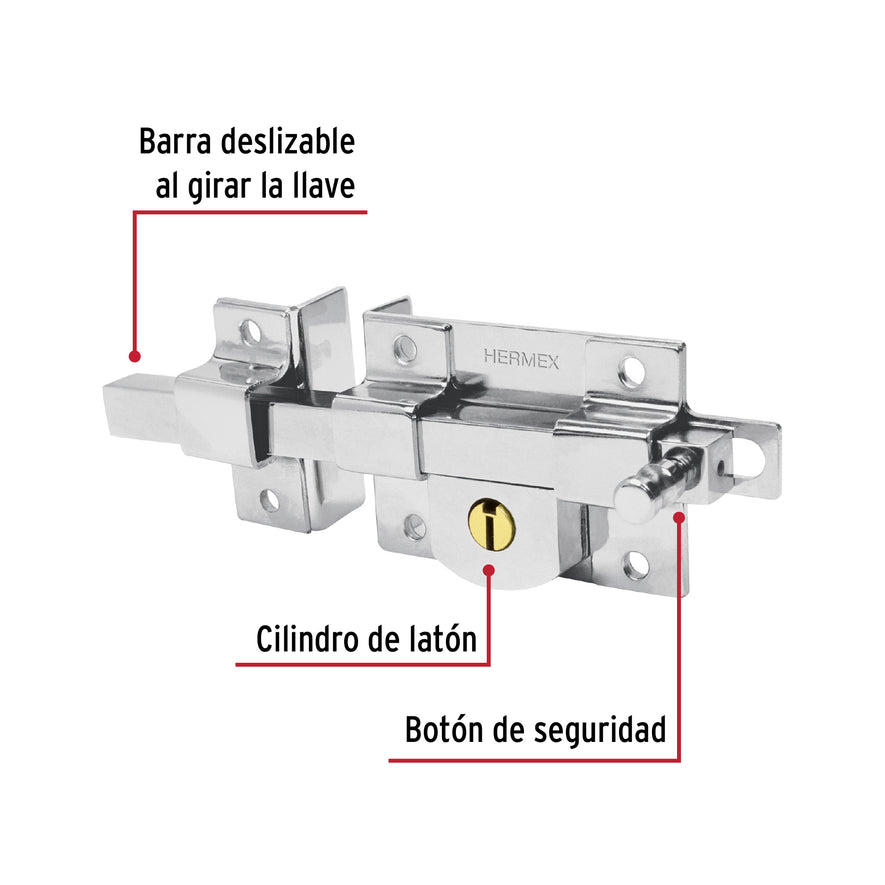 Cerradura de barra fija, izquierda, Hermex Caja con 3, 43507
