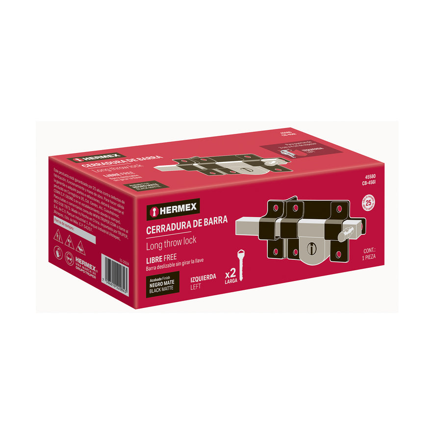 Cerradura de barra libre, izquierda, negra HERMEX Caja con 3, 45580