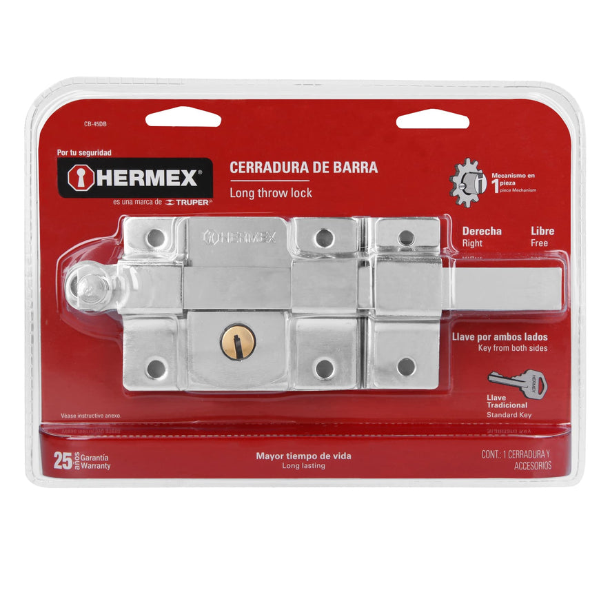 Cerradura de barra libre, derecha, blíster, Hermex Caja con 3, 43517