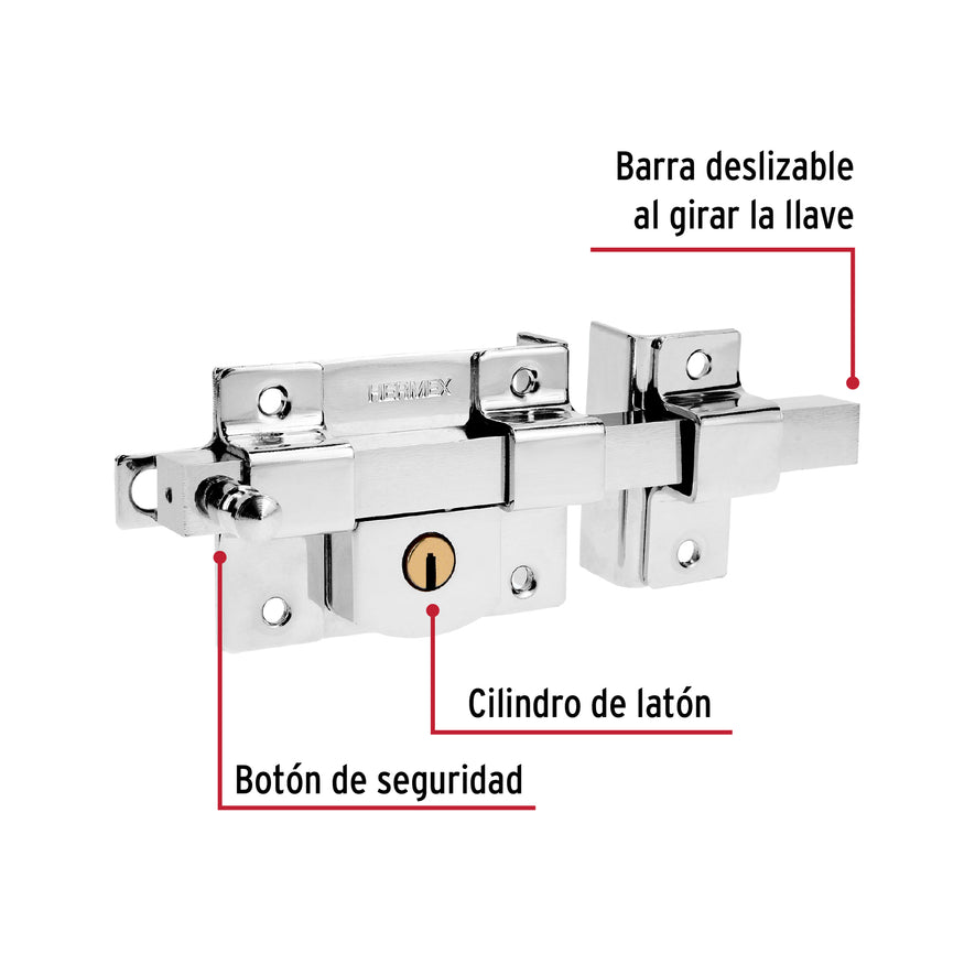 Cerradura de barra libre, derecha, blíster, Hermex Caja con 3, 43517
