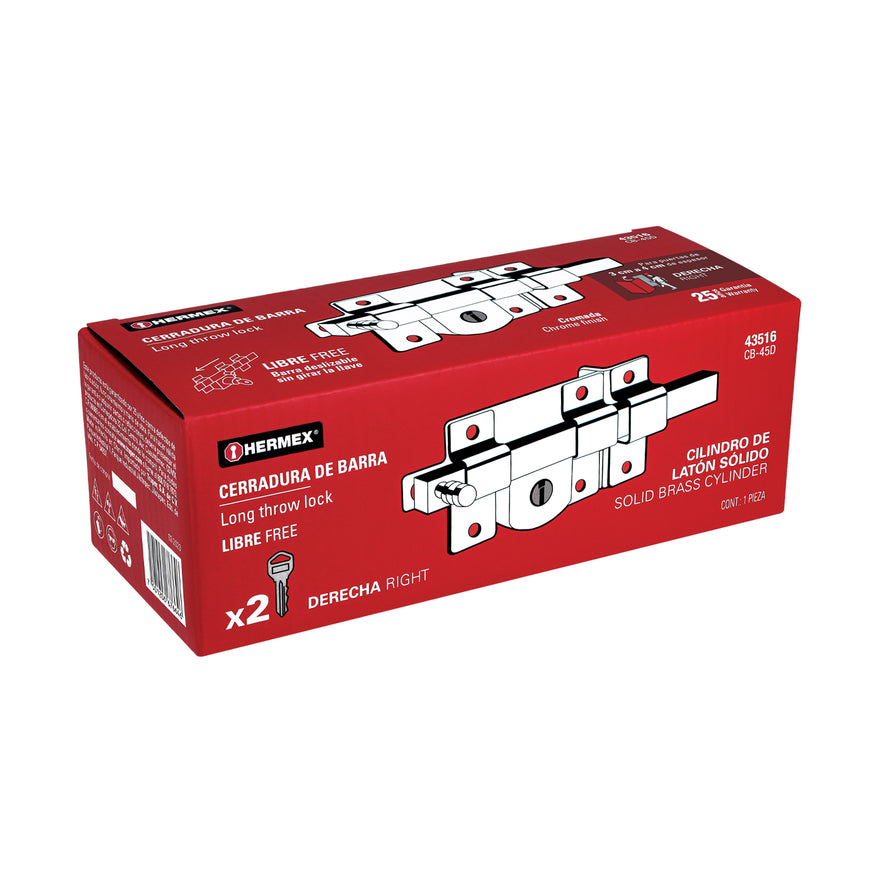 Cerradura de barra libre, derecha, Hermex Caja con 3, 43516